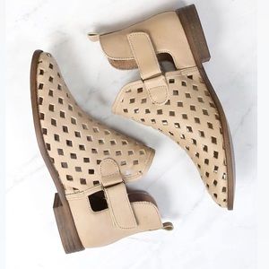 Musse & Cloud - Caila Leather Perforated Festival Ankle Booties in Brown Taupe